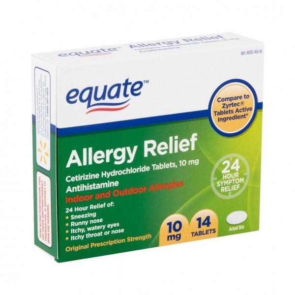 Equate Allergy Relief Cetirizine Hydrochloride 10 Mg 14 Tabletas