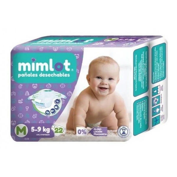 Pañales mimlot para bebe talla m - 22 unidades