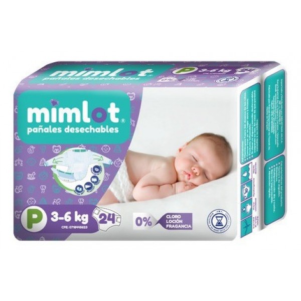 Pañales mimlot para bebe talla p - 24 unidades