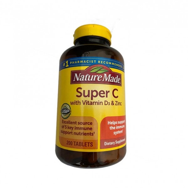 Super C Con Vitamina D3 Zing Nature Made 200 Tabletas